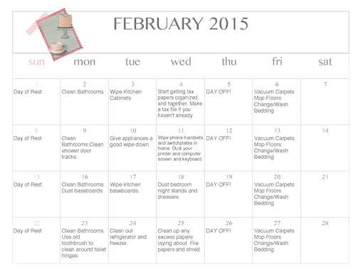 February 2015 Cleaning Calendar {Free Printable}