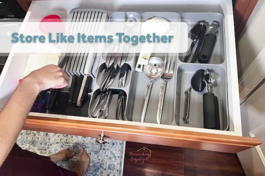 Kitchen drawer with utensils