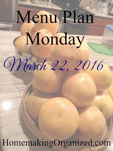 Menu Plan Monday March 21, 2016