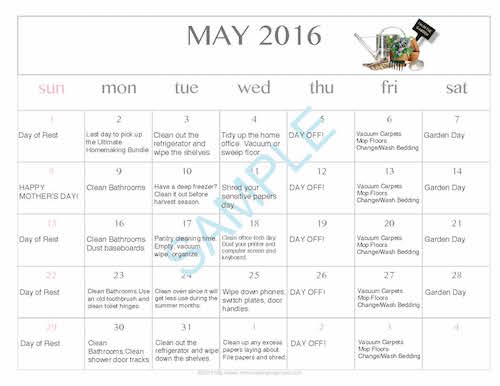 Free Editable Printable May 2016 Cleaning Calendar